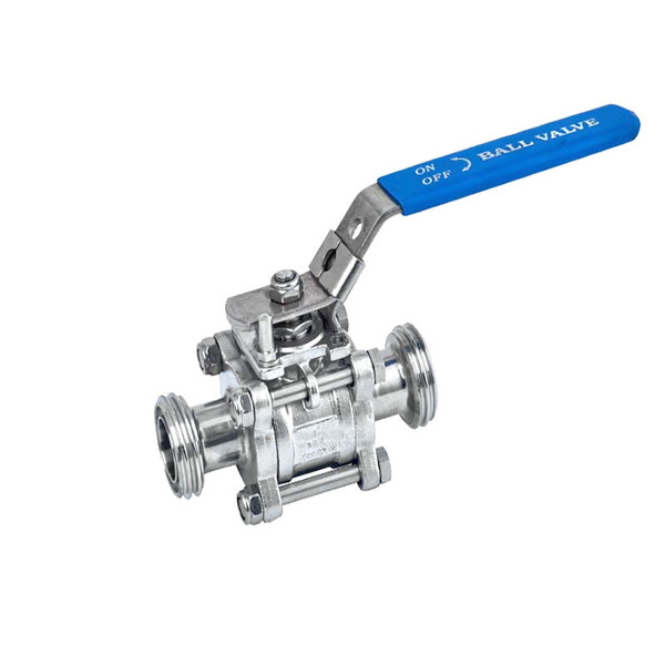 Sanitary three piece external thread ball valve